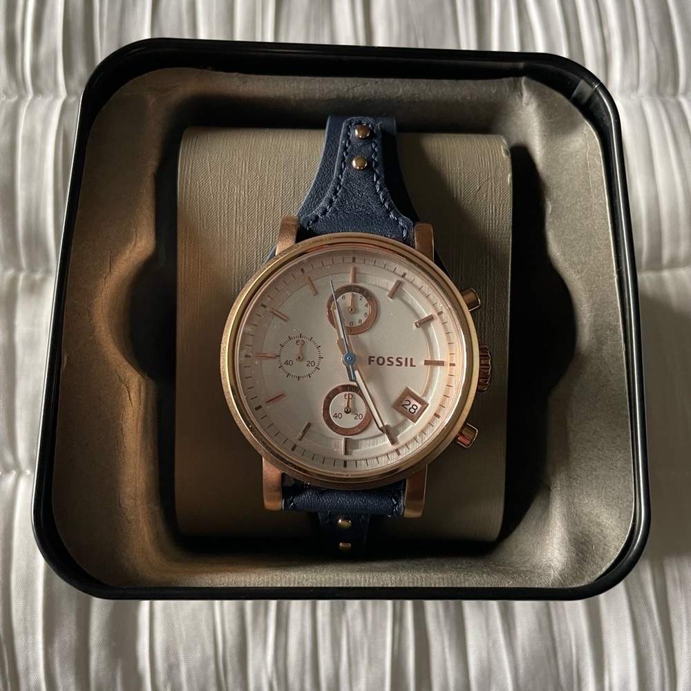 Fossil Original Boyfriend Chronograph Navy Leather Watch
